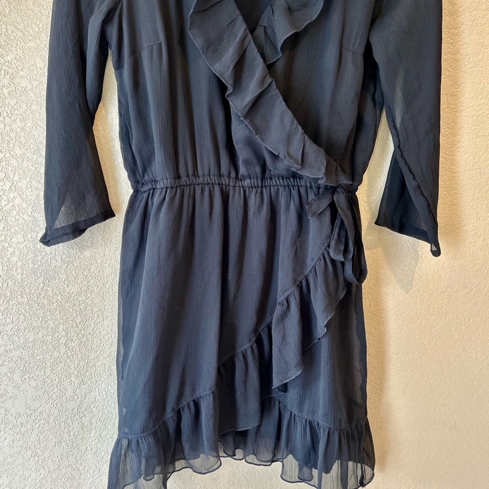 Abercrombie & Fitch Black Ruffle Wrap Long Sleeve Mini Dress Size ST - Picture 4 of 7